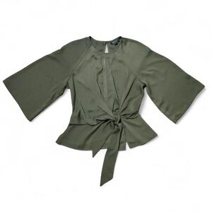 Topshop Khaki Blouse with Front Tie
